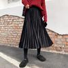 Gold Velvet Skirt Female A Line Mid Length High Waist Black Pleated Long Skirts Women
