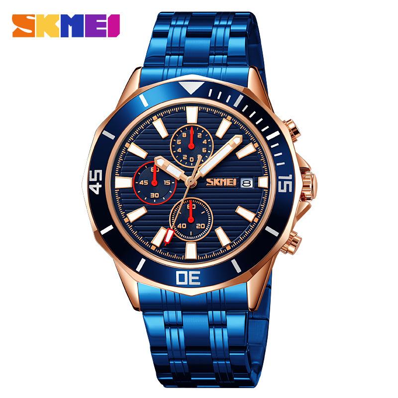 Новые часы Time Beauty Three Eyes Dial Chronograph Calendar Quartz Watch Men's Steel Belt Business Watch Waterproof Watch Men's Watch