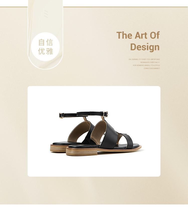 Genuine Leather Women's Sandals Summer High Top Low Heel Flat Bottom One Line Buckle Beach Roman Sandals