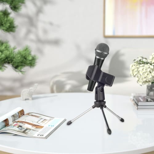 Microphone Tripod Stand with Microphone Holder, Stable, for Filming, Podcasting, and Singing, Clip Holder Set, Anti-Slip, Convenient Storage, Ideal fo