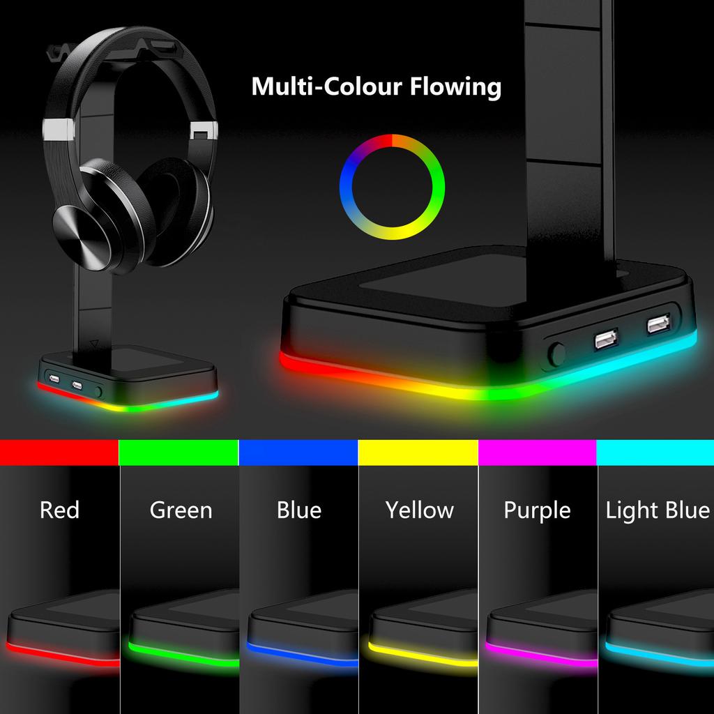 Новая подставка для гарнитуры 4в1 RGB с изменяющимся цветом, подставка для игровой гарнитуры, подставка для дисплея игровой гарнитуры с двойным USB-портом