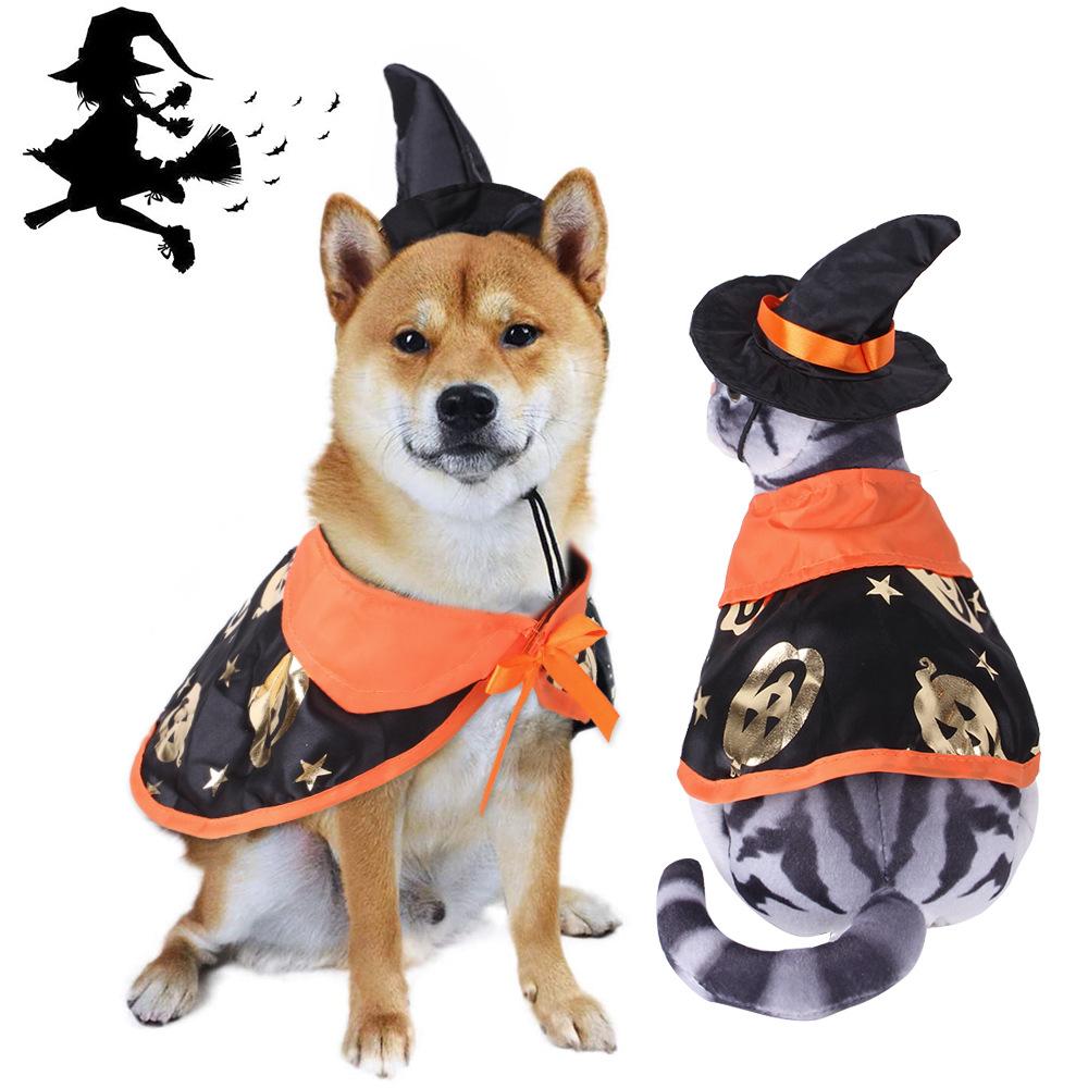 Halloween pumpkin cape set, pet dog dog cat cape hat set accessories