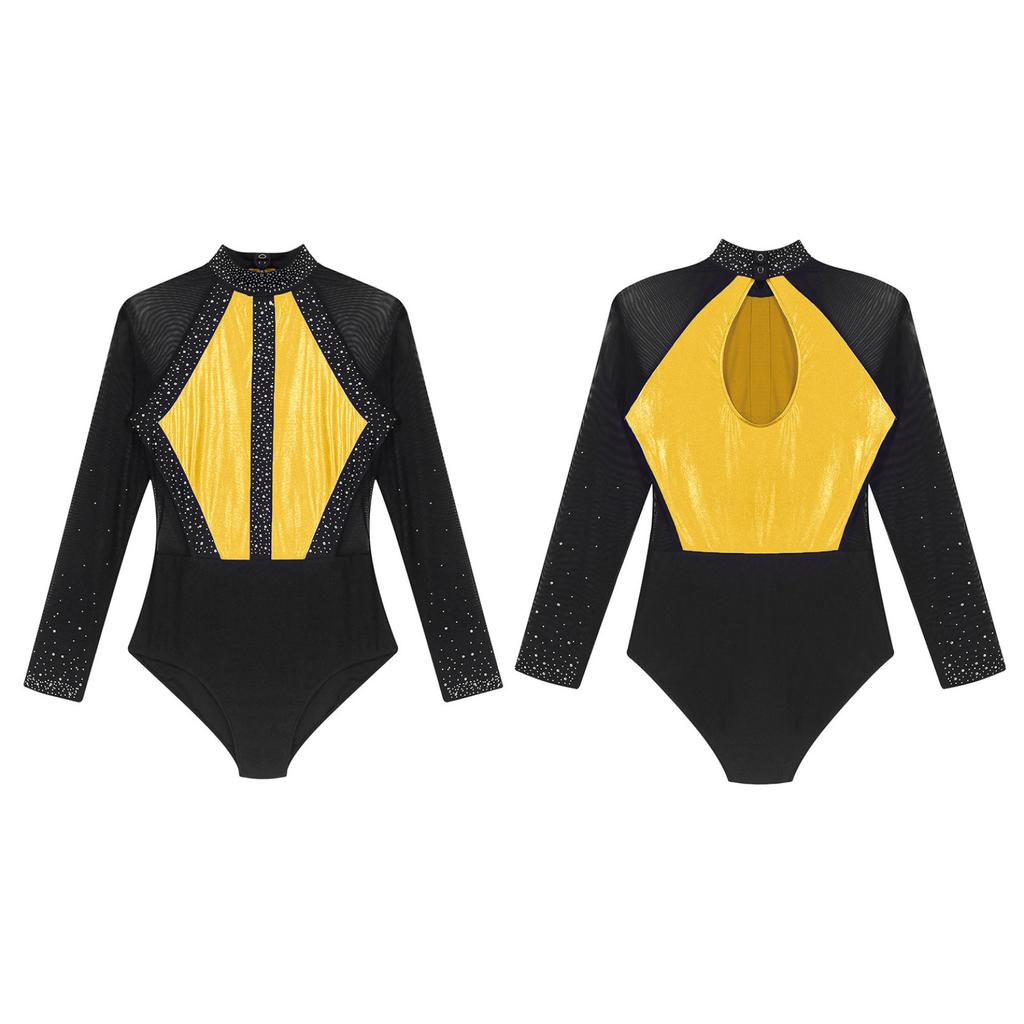 Для женщин сверкающие стразы латинский комбинезон для соревнований по гимнастике балет с длинными рукавами сетчатый боди нарядное платье для катания на коньках
