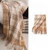 Soft and High End Plaid Imitation Cashmere Tassel Scarf Winter Cute Couple Student Warm Scarf