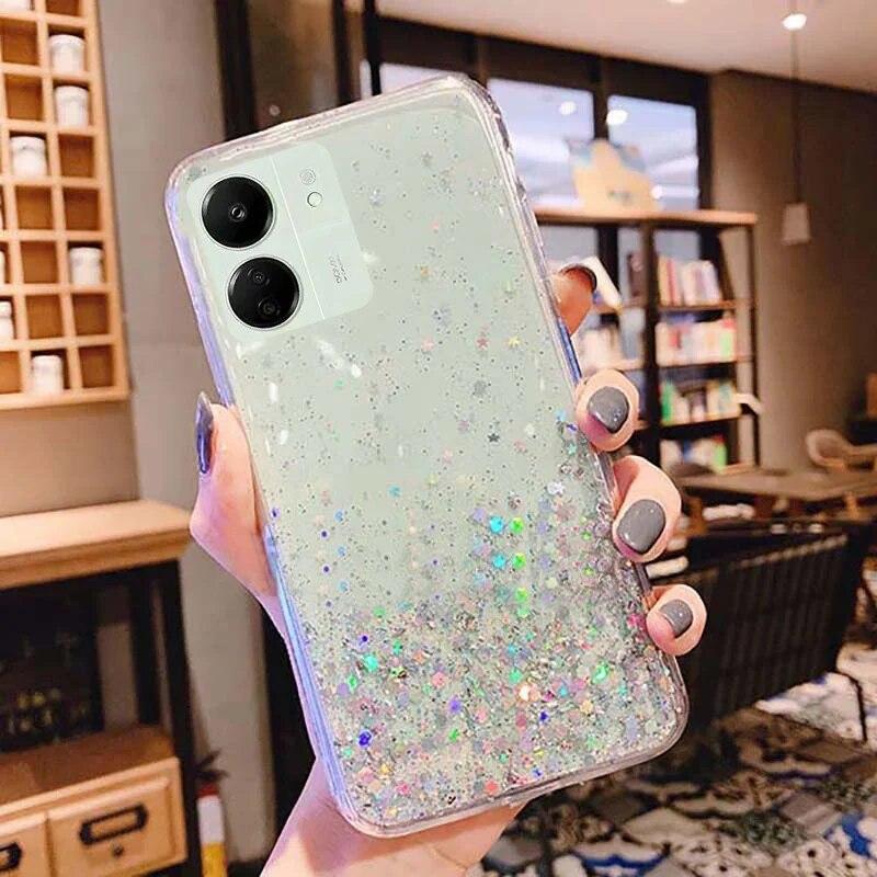 Phone Case for Xiaomi Redmi 13C 4G 13 C Gold Foil Shiny Bling Glitter Star Soft Case for POCO C65 C 65 Gradient Transparent Silicone TPU Back Cover
