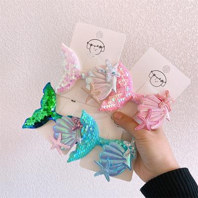 1 шт., заколки для волос с рисунком русалки, морской звезды, ракушки для девочек, детские заколки с лазерными блестками, детские заколки для волос, блестящие головные уборы, аксессуары для волос