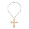 Ювелирные изделия Нежная инкрустация Жемчужный кулон в виде креста Женское ожерелье, Цепочка на ключицу