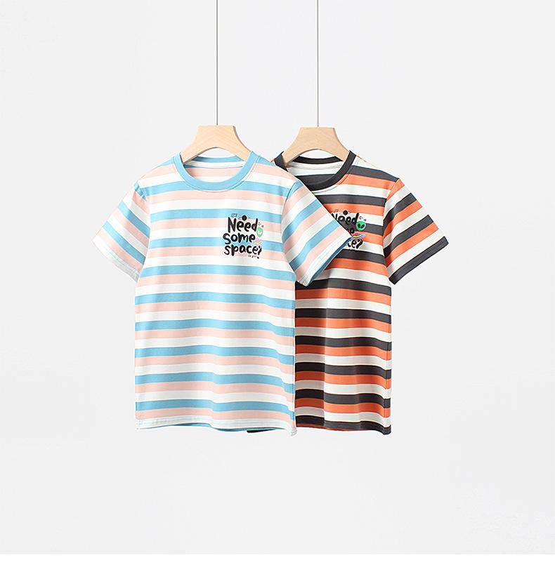 Летняя корейская полосатая футболка с коротким рукавом и рисунком для девочек