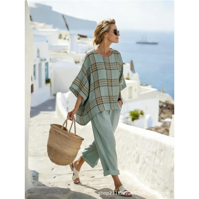 1116 European and American women's bohemian print casual suit women's clothing vacation loose two-piece set in stock