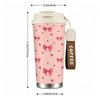 Cute Pink Bowknot and Heart Pattern Stainless Steel Insulated Coffee Tumbler Double Walled Vacuum Travel Mug for Office School Daily Use