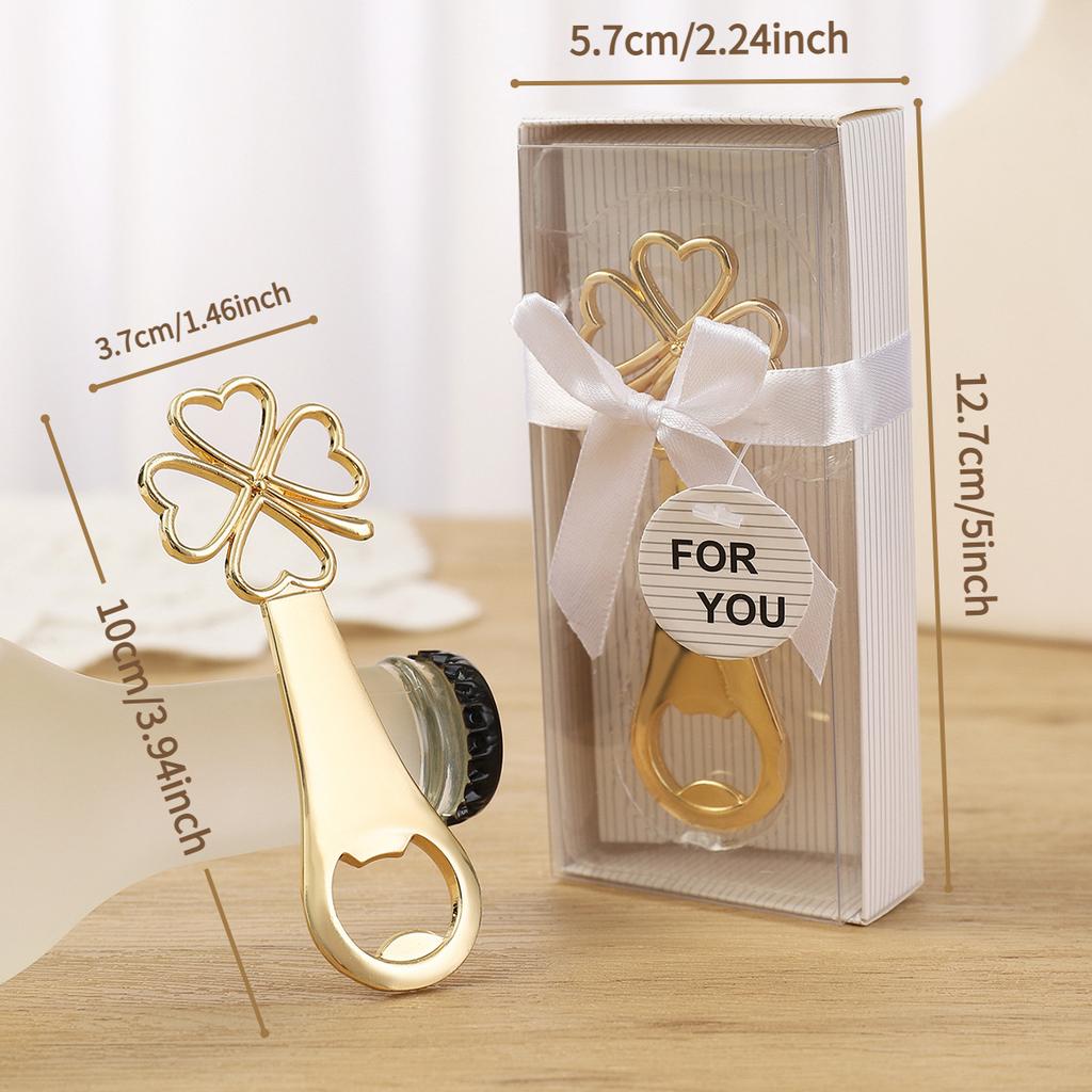 1PC Elegant Golden Clover Bottle Opener - Durable Zinc Alloy, Heart-Shaped Design - Perfect for Wedding Gifts, Birthday Parties, and Beer Lovers