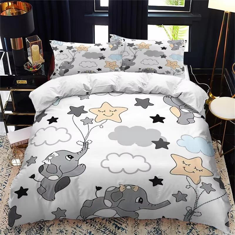Kawaii Elephant Duvet Cover Set Cute Animals Quilt Cover Twin Queen Soft Microfiber Cartoon Bedding Set For Boys Girls Room Dorm