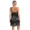 Womens 1920s Flapper Dance Dress V Neck Shiny Sequins Adjustable Spaghetti Straps Fringe Latin Party Costume