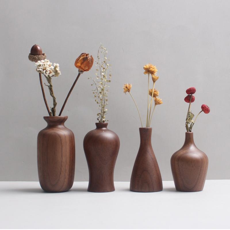 Wooden Crafts Walnut Flower Ware Solid Wood Vase Ornament Solid Wood Small Vase Home Decoration