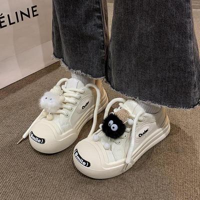 Женская летняя парусиновая обувь Bai Lu 2023: Универсальные, симпатичные, белые кроссовки на толстой подошве