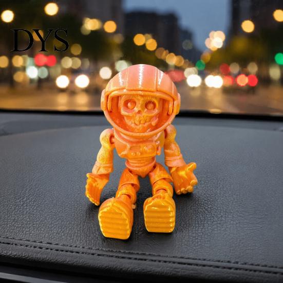 Stress Relief Fidget Toy 3D Printed Skull Astronaut Figurine, Articulated Skeleton Spaceman Action Figure, Cool Room Decor Halloween Movable