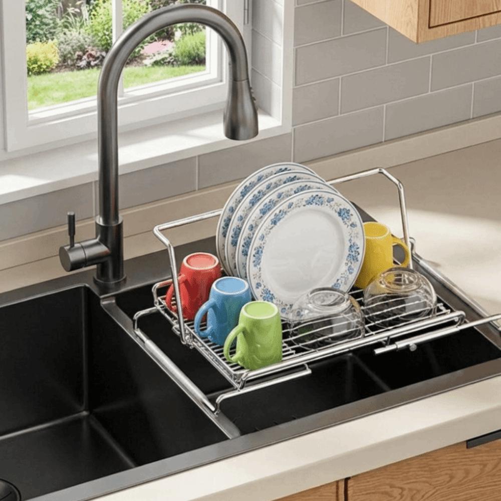 Stainless Steel Sink Drain Basket Non-Slip Dish Drying Rack Utensil Drainer for Kitchen