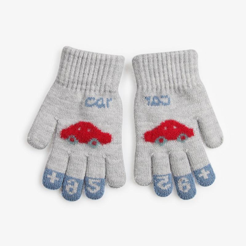 Новые вязаные теплые перчатки для детей зимой. Милый жаккард с машинкой. Все пальцы. Для учеников начальной школы для защиты от холода.