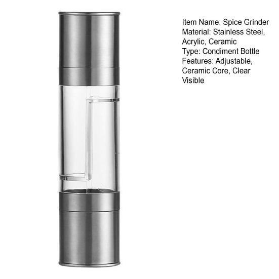 Ручная мельница для специй из нержавеющей стали, регулируемый керамический сердечник, прозрачный видимый ручной инструмент для измельчения соли и перца, бутылка для приправ, кухонные гаджеты