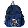 Rucksack Denim Patch Storage Adult Stylish A4 Backpack Commuting To School Ribbon Girl Backpack [DIVA Rose] Women's (Indigo Blue)