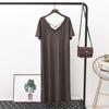 Модальное повседневное платье с v-образным вырезом для женщин, летнее платье с открытой спиной и завязками с короткими рукавами, однотонное свободное дышащее легкое удобное длинное платье плюс