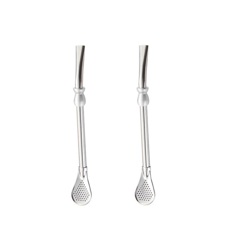 2 Piece Reusable Yerba Mate Drinking Straw 304 Stainless Steel Filter Straw Straw Spoon Cafe