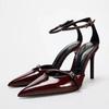 Fashion Sexy Ankle Strap Thin High Heels Women Summer Patent Leather Luxury Banquet Wedding Shoe Elegant Pointed Toe High Heeled Sandals
