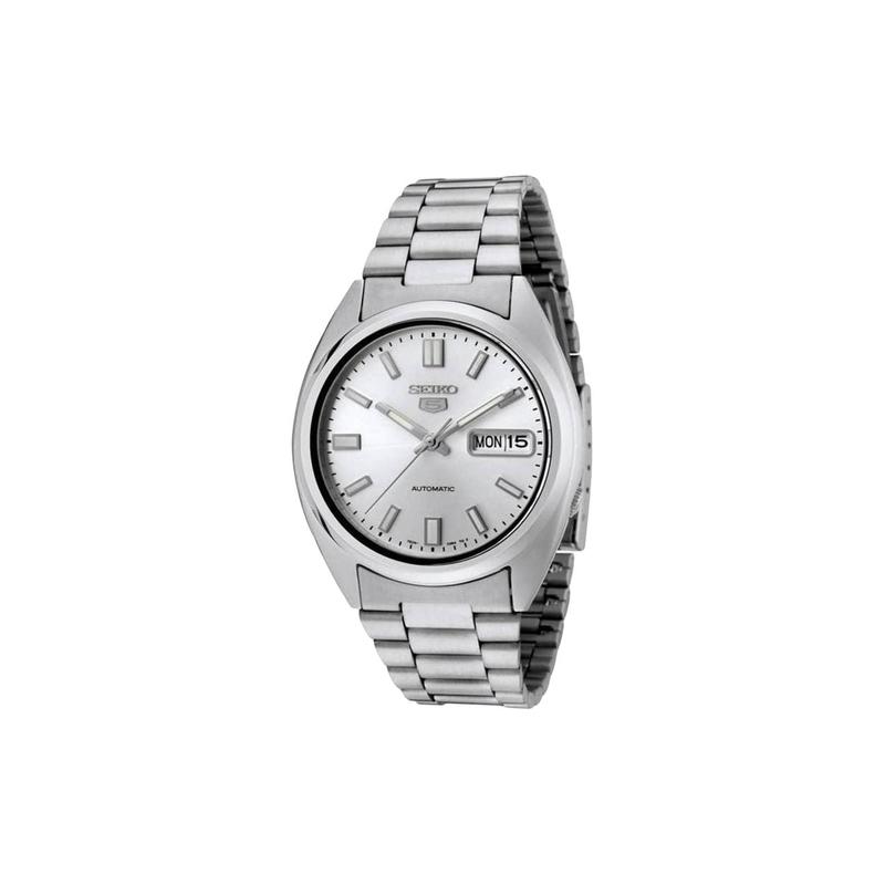 Seiko Мужские часы с автоматическим механизмом, водонепроницаемость 30 метров, стальной ремешок, серебристый циферблат SNXS73K1
