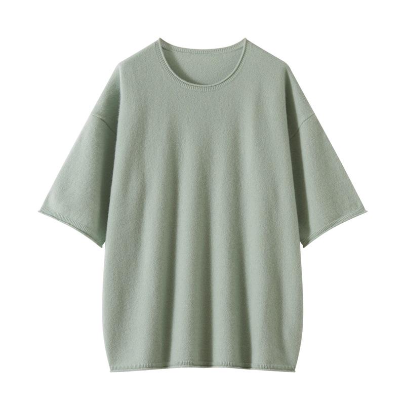 Roll-Edge Round Neck 100% Cashmere Women's Loose Knit Five-Sleeve Top - Autumn/Winter Collection