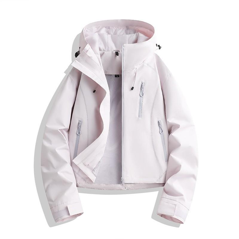 Womens Short Hooded Outdoor Rain Jacket Windproof Water Resistant Hiking Climbing Camping Travel Coat