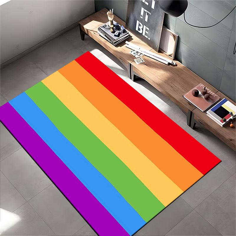 Rainbow Striped Pattern Carpet suitable as a non-slip mat for the living room or bedroom sofa