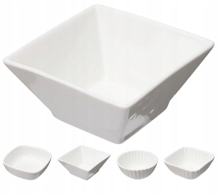 Zestaw 6 miseczek na przekąski dipy ceramiczne białe różne wzory 125ml