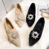 Fashion Heart Shaped Rhinestone Buckle Flats Women Rabbit Fur Shoes Winter Warm Ballets Ladies Pointed Toe Cotton Furry Mocasines Mujer