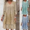 Women's Summer V-neck Fashion Casual Dress Printed Lace Dress