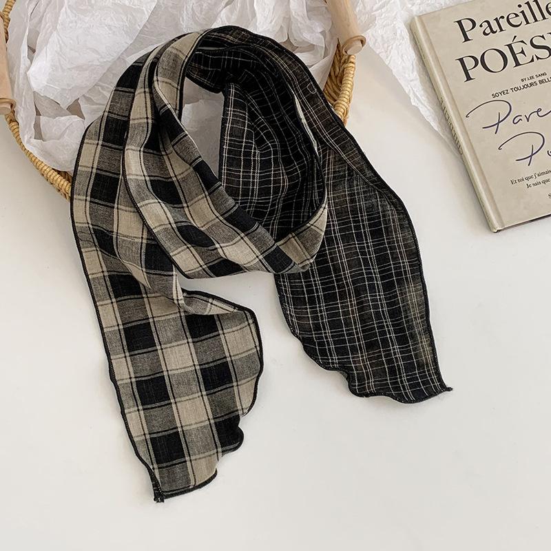 Long Silk Scarf, New with Shirt Neck Protector, Thin Scarf, Neck Circumference, Neck Scarf, Plaid Headscarf, Headband, Hair Tie.