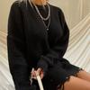Женский свитер Трехмерный крой Свободная посадка Мягкий вязаный свитер Круглый вырез Длинный рукав Рваные дыры Средней длины Топы