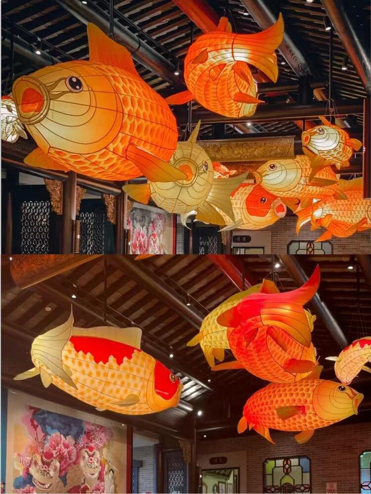 Luminous Fish-Shaped Waterproof Lanterns for Restaurants with Colored Flower Chandelier Lights