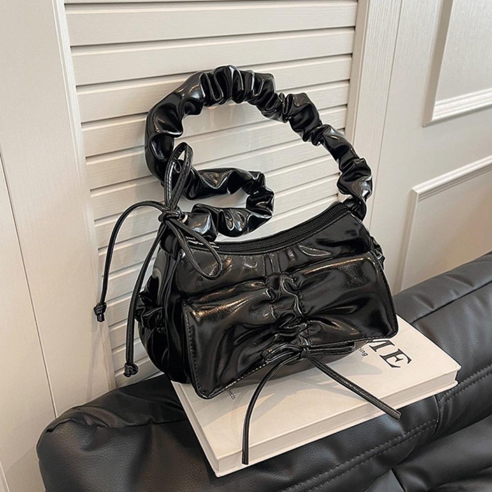 Сборчатая сумка на плечо с бантом, сумка кроссбоди из искусственной кожи, элегантная сумка подмышку с бантом, женская