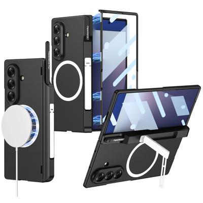 Подходит для Samsung ZFold7 Беспроводная зарядка и Магнитная адсорбция Чехол для телефона Боковой карман Кронштейн Полное ощущение кожи Матовый защитный чехол