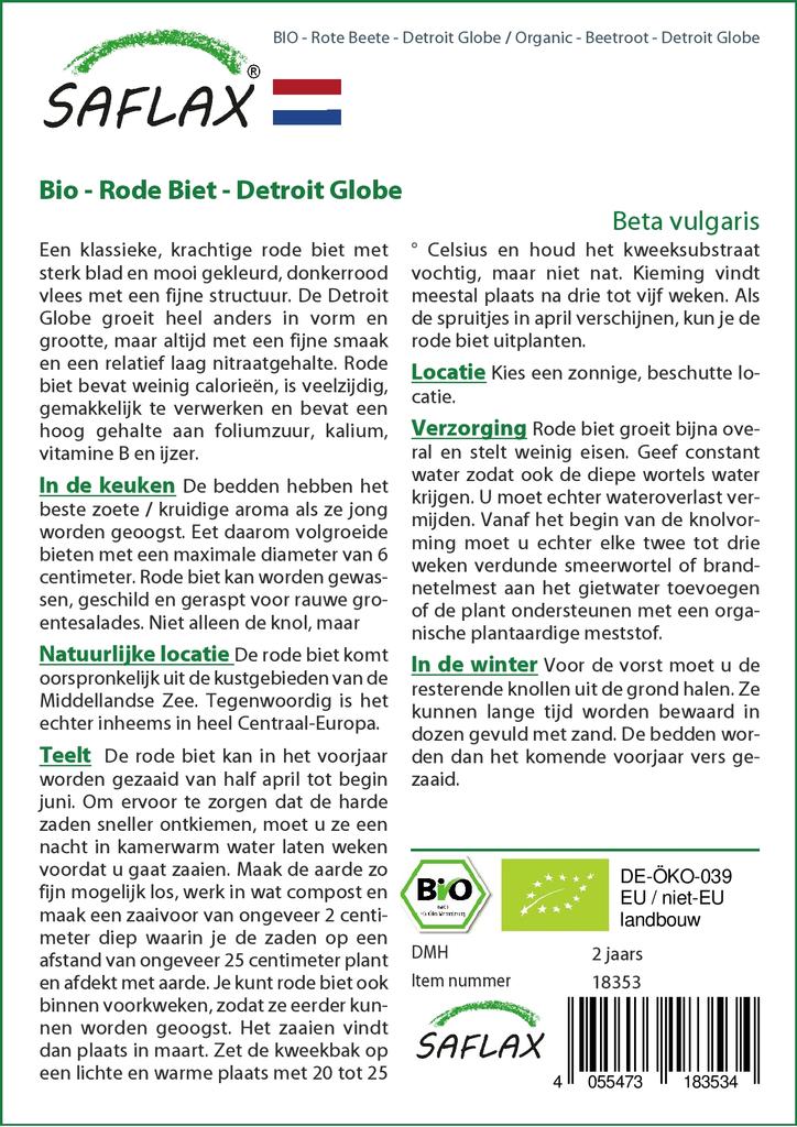 SAFLAX Garden in the Bag - Органический - Свекла - Detroit Globe - 100 семян - С субстратом в подходящем стоячем пакете - Beta vulgaris