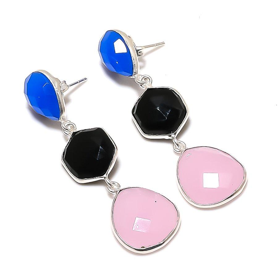 Rose Quartz, Spinel Gemstone 925 Sterling Silver Jewelry Earring 2.21" KJ-1665