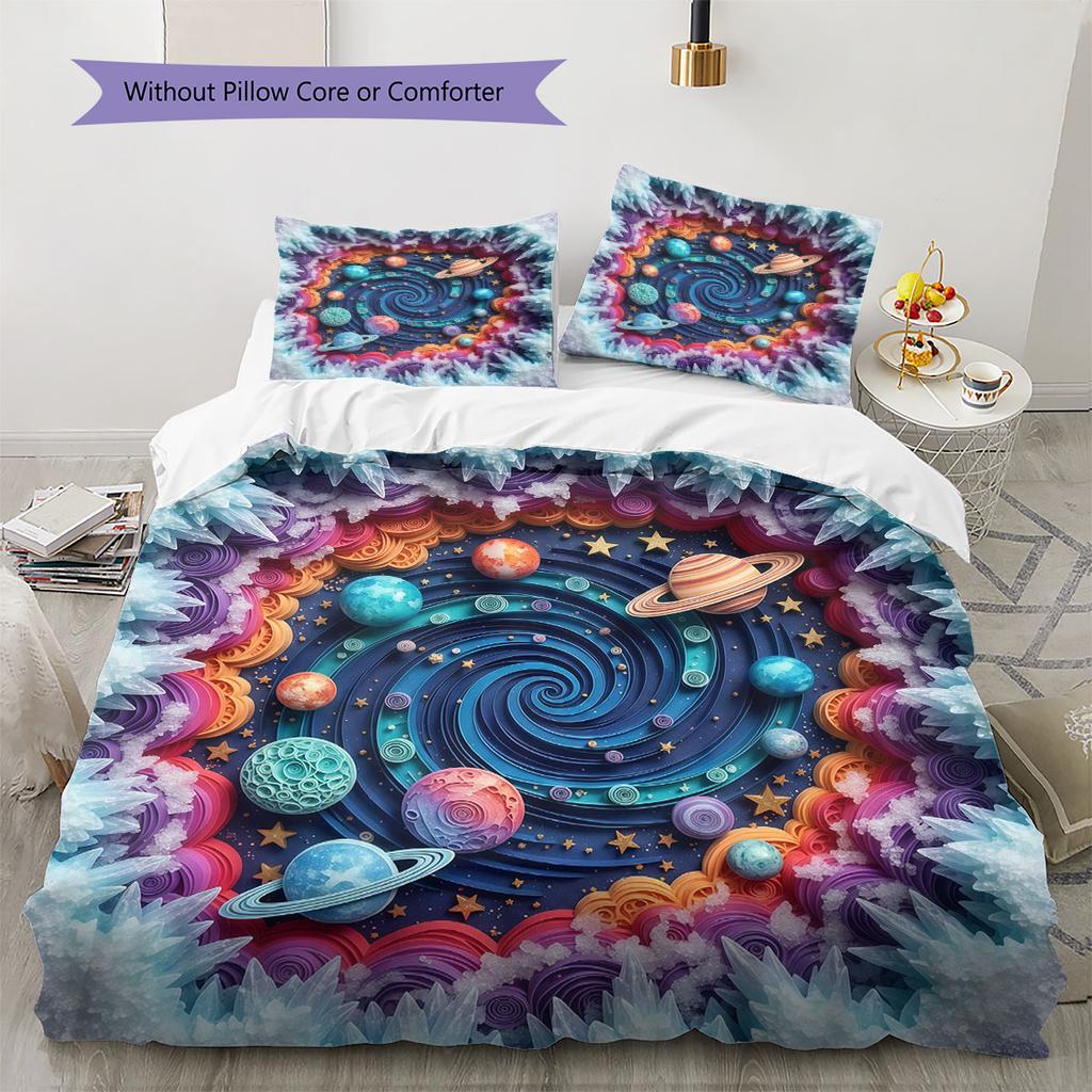 Colorful Planet Pattern Bedding Quilt Set Quilt Cover Pillowcase Home Decoration Birthday Gift (1 * duvet cover + 2 * pillowcase, without core)