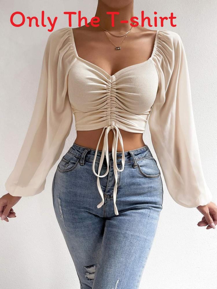 Chiffon Drawstring Lantern Sleeve Blouse With Slim Fit For Fashion Women 2024 Spring