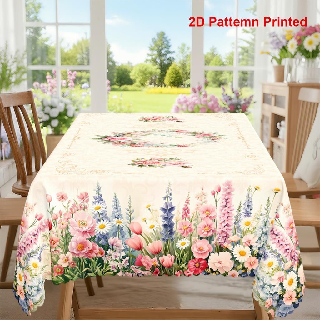 Spring Tulip Daisy Rose Floral Printed Tablecloth Party Decor Summer Watercolor Flowers Kitchen Table Cloth Wedding Decorations