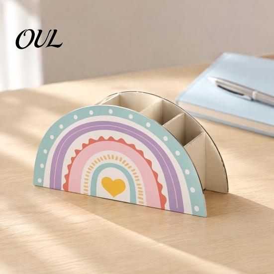 Durable Plywood Storage Box Wooden Rainbow Pencil Holder, Cute Desk Organizer, School Office Art Supply Cosmetic Case for Kids, Teacher Appreciation
