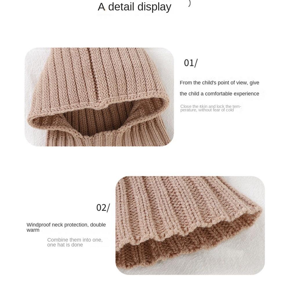 Knitted Kid Windproof Earmuffs Caps Windproof Collar Hat and Scarf Integrated Baby Beanies  Outdoor