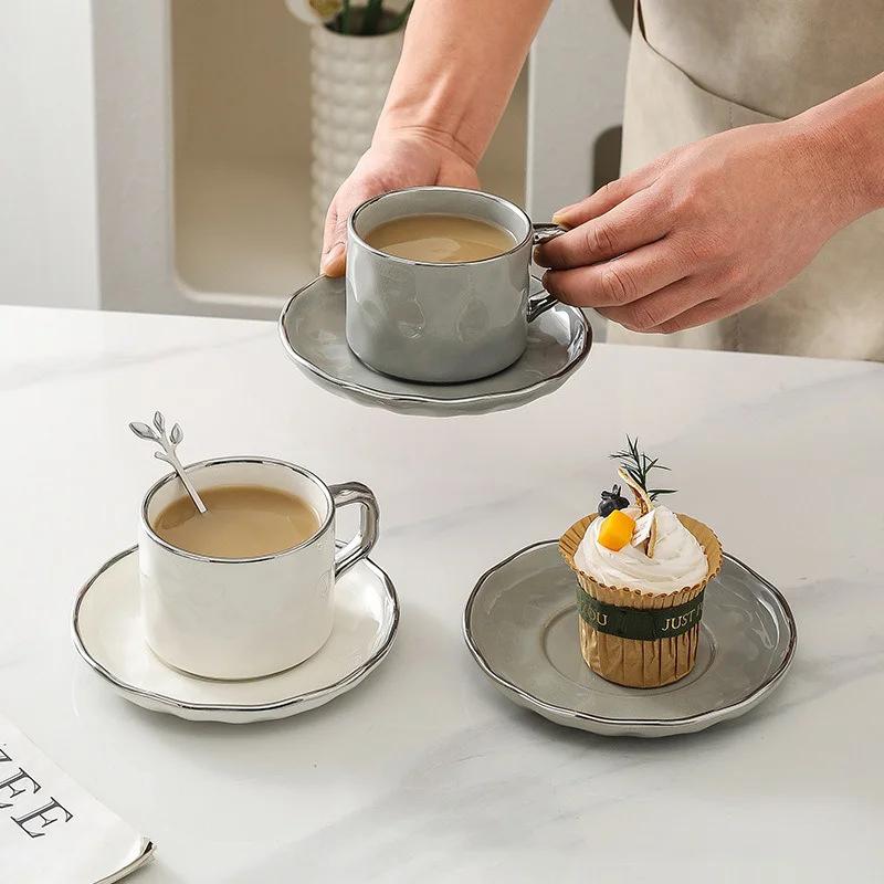 European Style Ceramic Coffee Cup with Saucer&spoon Set Afternoon Tea Dessert Tea Cup Breakfast Milk Cup Office Couple Water Cup