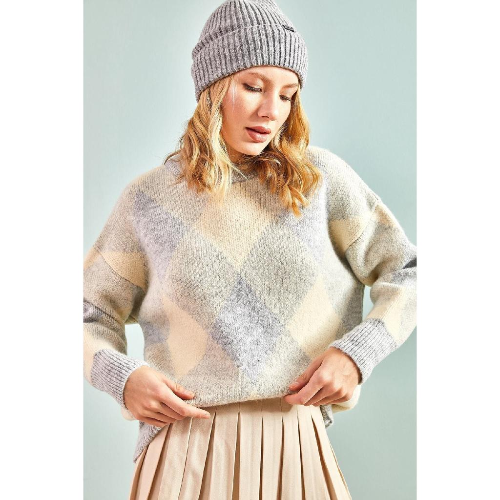 Women's Square Patterned Knitwear Sweater