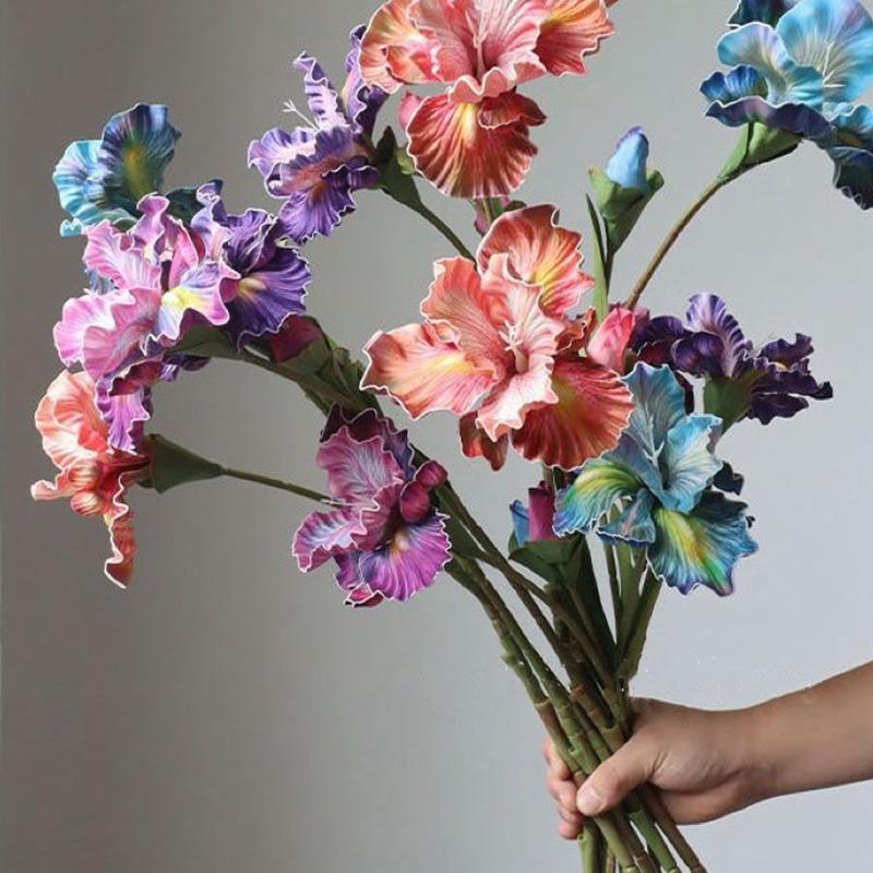 1шт 2-головчатые цветы ириса для вечеринки, свадьбы, декоративные искусственные орхидеи каттлеи, украшения для дома, искусственные цветы, шелковые цветы 45 см