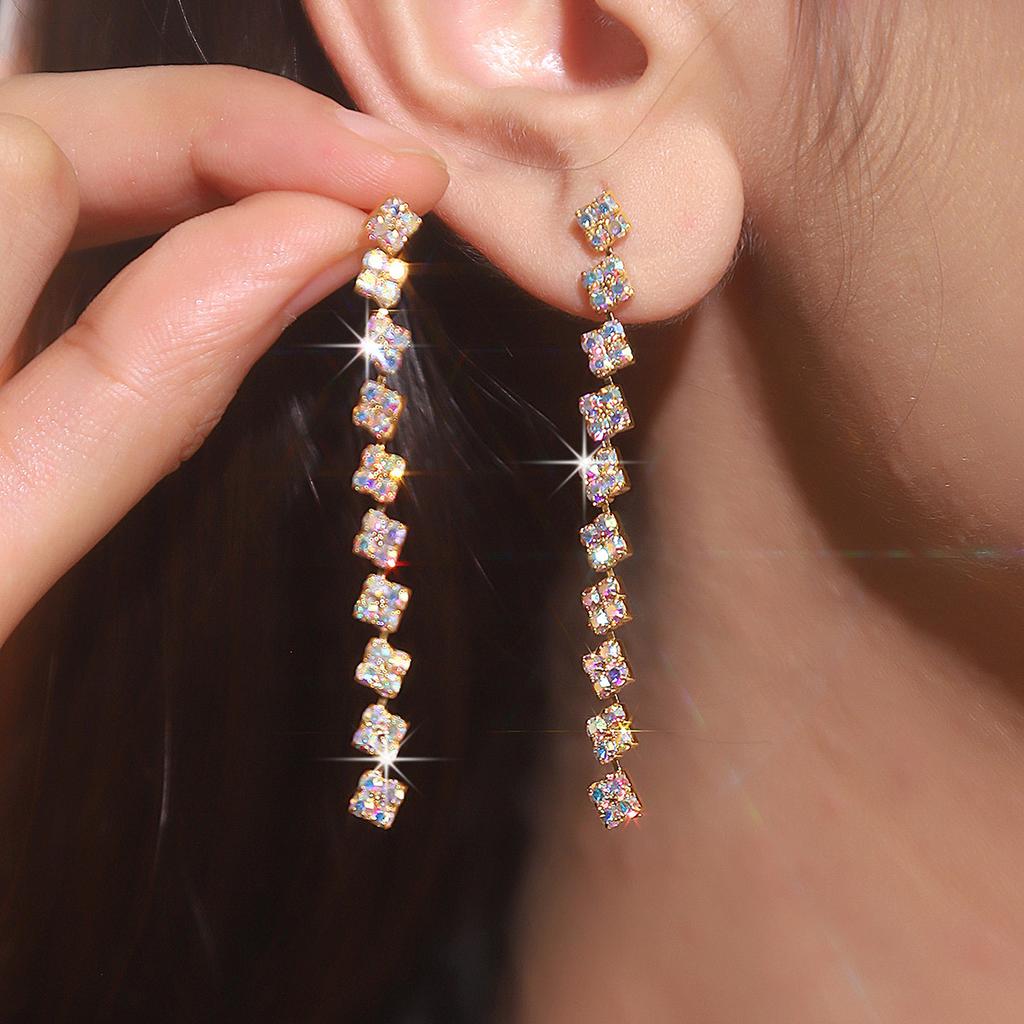 Премиальные супер яркие серьги с длинной бахромой, полностью инкрустированные бриллиантами